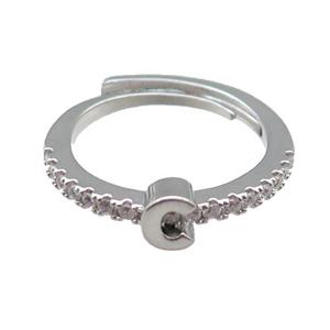 copper Ring pave zircon, letter-C, adjustable, platinum plated, approx 18mm dia [FN29981]