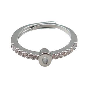 copper Ring pave zircon, letter-O, adjustable, platinum plated, approx 18mm dia [FN29993]