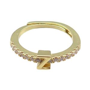 copper Ring pave zircon, letter-Z, adjustable, gold plated, approx 18mm dia [FN30031]
