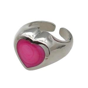 copper Heart Ring hotpink enamel platinum plated, approx 17mm, 18mm dia [FN30036]