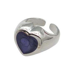 copper Heart Ring blue enamel platinum plated, approx 17mm, 18mm dia [FN30037]