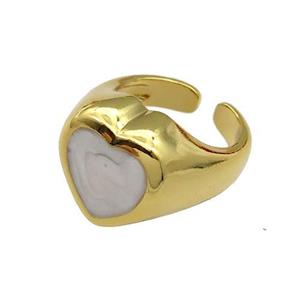 copper Heart Ring white enamel gold plated, approx 17mm, 18mm dia [FN30040]