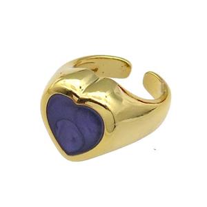 copper Heart Ring purple enamel gold plated, approx 17mm, 18mm dia [FN30041]