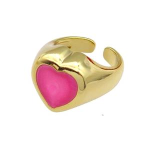 copper Heart Ring hotpink enamel gold plated, approx 17mm, 18mm dia [FN30042]