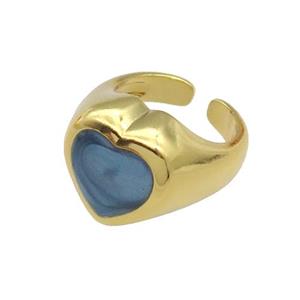 copper Heart Ring teal enamel gold plated, approx 17mm, 18mm dia [FN30043]