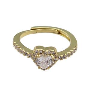 copper Heart Ring pave zircon adjustable gold plated, approx 8mm, 18mm dia [FN30048]