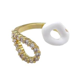 copper Ring pave zircon with white enamle gold plated, approx 9mm, 18mm dia [FN30049]