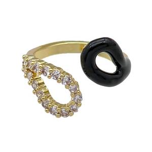 copper Ring pave zircon with black enamle gold plated, approx 9mm, 18mm dia [FN30050]