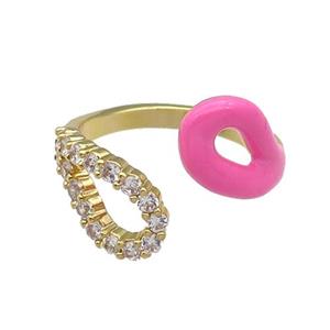 copper Ring pave zircon with pink enamle gold plated, approx 9mm, 18mm dia [FN30054]