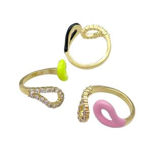 mix copper Ring pave zircon with enamle gold plated, approx 9mm, 18mm dia [FN30057]