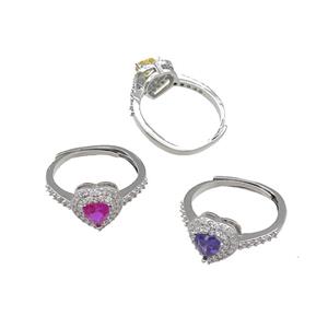 mix copper Heart Ring pave zircon adjustable platinum plated, approx 10mm, 18mm dia [FN30063]