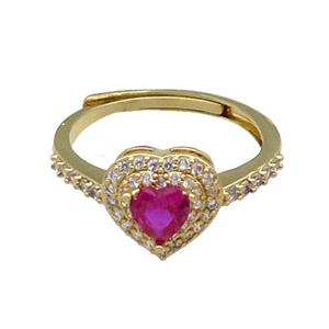 copper Heart Ring pave zircon hotpink adjustable gold plated, approx 10mm, 18mm dia [FN30070]