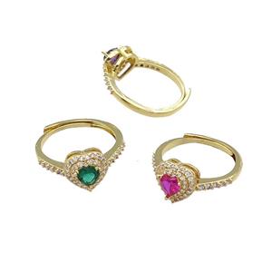 mix copper Heart Ring pave zircon adjustable gold plated, approx 10mm, 18mm dia [FN30071]