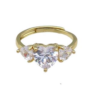 copper Heart Ring pave zircon adjustable gold plated, approx 9mm, 5mm, 18mm dia [FN30077]