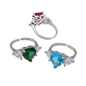 mix copper Heart Ring pave zircon adjustable platinum plated, approx 11mm, 6mm, 18mm dia [FN30086]