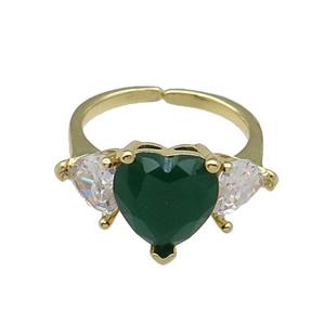 copper Heart Ring pave zircon green adjustable gold plated, approx 11mm, 6mm, 18mm dia [FN30089]