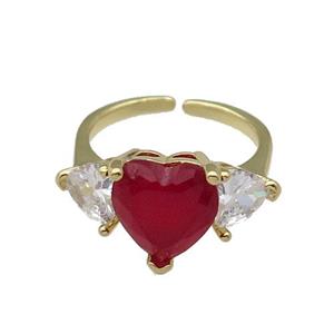 copper Heart Ring pave zircon red adjustable gold plated, approx 11mm, 6mm, 18mm dia [FN30090]