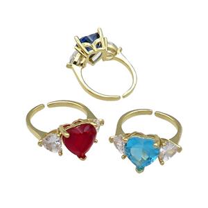 mix copper Heart Ring pave zircon adjustable gold plated, approx 11mm, 6mm, 18mm dia [FN30091]