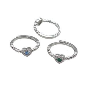 mix copper Heart Ring pave zircon adjustable platinum plated, approx 7mm, 18mm dia [FN30096]