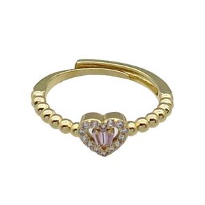 copper Heart Ring pave zircon pink adjustable gold plated, approx 7mm, 18mm dia [FN30098]