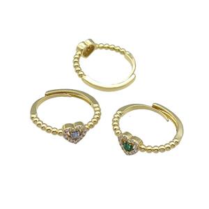 mix copper Heart Ring pave zircon adjustable gold plated, approx 7mm, 18mm dia [FN30101]