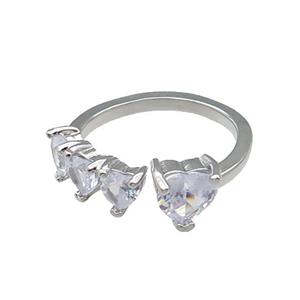 copper Heart Ring pave zircon platinum plated, approx 7mm, 5mm, 18mm dia [FN30102]