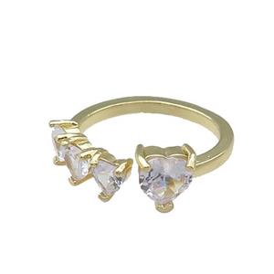 copper Heart Ring pave zircon gold plated, approx 7mm, 5mm, 18mm dia [FN30103]