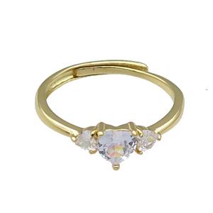copper Heart Ring pave zircon adjustable gold plated, approx 6mm, 3mm, 18mm dia [FN30105]