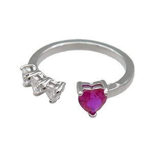 copper Heart Ring pave zircon hotpink platinum plated, approx 6mm, 4mm, 18mm dia [FN30106]