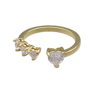 copper Heart Ring pave zircon gold plated, approx 6mm, 4mm, 18mm dia [FN30107]