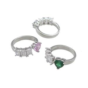 mix copper Heart Ring pave zircon platinum plated, approx 8mm, 7mm, 18mm dia [FN30112]