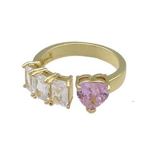 copper Heart Ring pave zircon pink gold plated, approx 8mm, 7mm, 18mm dia [FN30114]