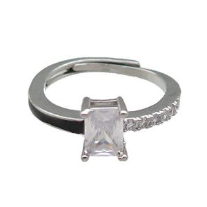 copper Ring pave zircon black enamel rectangle adjustable platinum plated, approx 6-7mm, 18mm dia [FN30118]