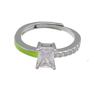 copper Ring pave zircon yellow enamel rectangle adjustable platinum plated, approx 6-7mm, 18mm dia [FN30122]
