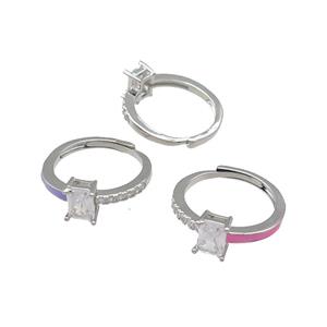 mix copper Ring pave zircon enamel rectangle adjustable platinum plated, approx 6-7mm, 18mm dia [FN30124]