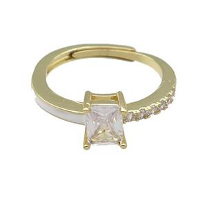 copper Ring pave zircon white enamel rectangle adjustable gold plated, approx 6-7mm, 18mm dia [FN30125]