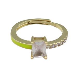 copper Ring pave zircon yellow enamel rectangle adjustable gold plated, approx 6-7mm, 18mm dia [FN30130]