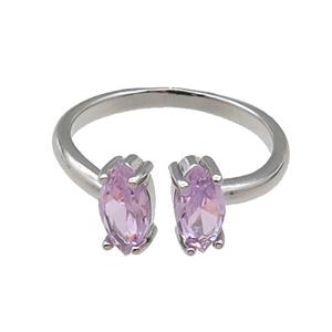 copper Ring pave zircon pink eye platinum plated, approx 4-8mm, 18mm dia [FN30134]