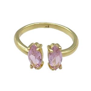 copper Ring pave zircon pink eye gold plated, approx 4-8mm, 18mm dia [FN30136]