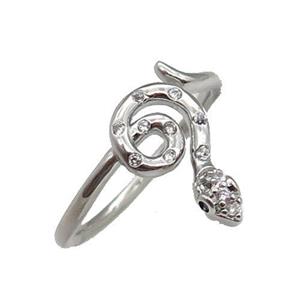 copper Snake Ring pave zircon platinum plated, approx 9-14mm, 18mm dia [FN30137]