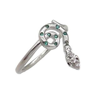 copper Snake Ring pave green zircon platinum plated, approx 9-14mm, 18mm dia [FN30138]