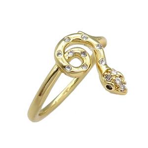 copper Snake Ring pave zircon gold plated, approx 9-14mm, 18mm dia [FN30139]