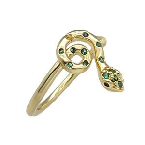 copper Snake Ring pave green zircon platinum plated, approx 9-14mm, 18mm dia [FN30140]