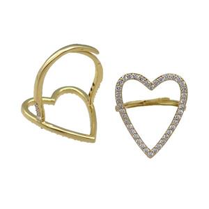 copper Heart Ring pave zircon adjustable gold plated, approx 20-25mm, 18mm dia [FN30142]