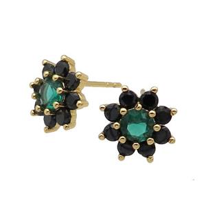 copper flower Stud Earring pave zircon black gold plated, approx 11mm dia [FN30150]