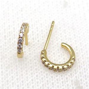copper Stud Earrings pave zircon gold plated, approx 10mm [FN30153]