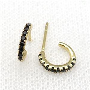 copper Stud Earrings pave black zircon gold plated, approx 10mm [FN30154]