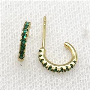 copper Stud Earrings pave green zircon gold plated, approx 10mm [FN30156]