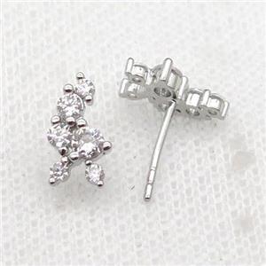 copper Stud Earrings pave zircon platinum plated, approx 6-11mm [FN30158]