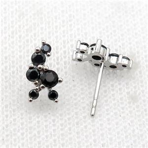 copper Stud Earrings pave black zircon platinum plated, approx 6-11mm [FN30159]
